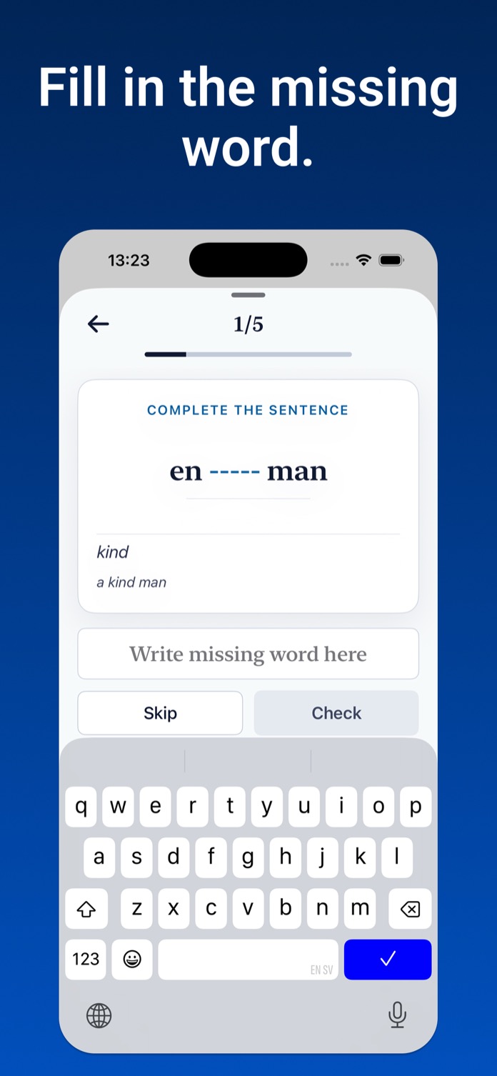 Fill in the missing word: sentence-gap exercise asking for the missing Swedish word